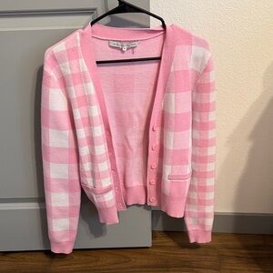 English Factory Pink and White Buffalo Check Cardigan